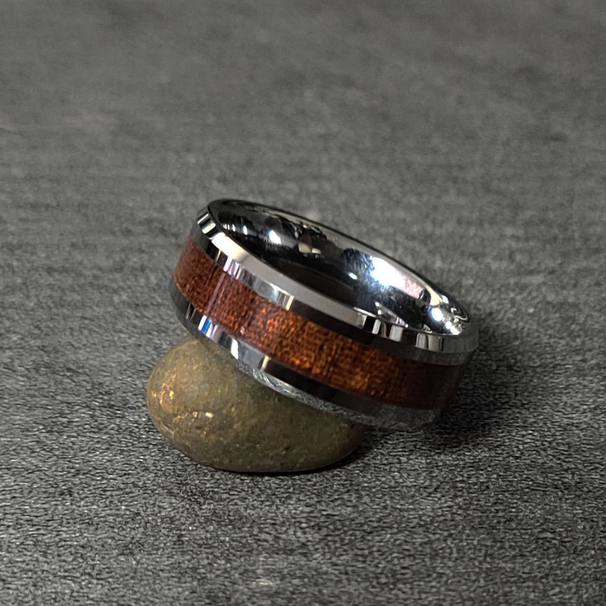 ThinkEngraved Rings Personalized Men's Tungsten Wedding Band - Silver With Wood Inlay