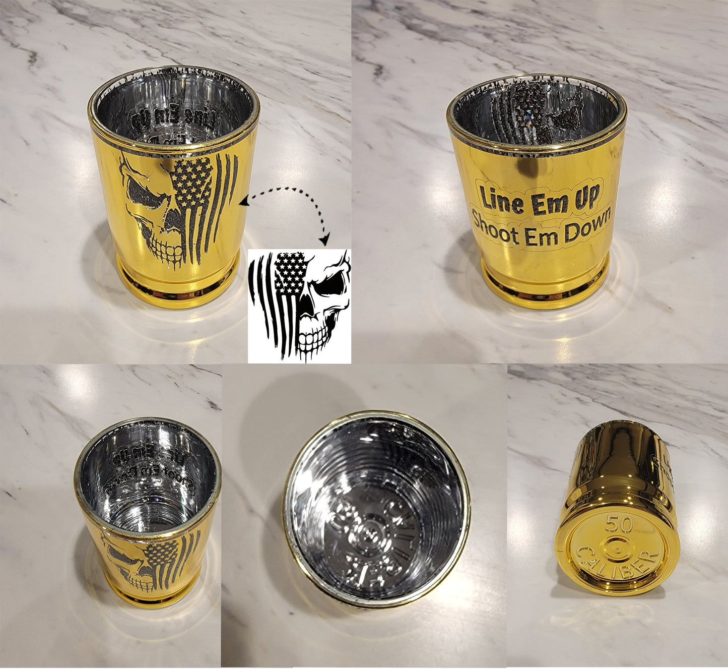 ThinkEngraved Shot Glass Personalized Shot Glass - .50 Caliber Shell - Photo and Engraved Shot Glass