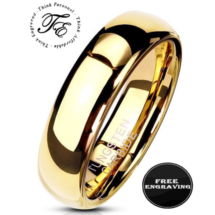 ThinkEngraved wedding Band 5 Custom Engraved Men's Gold Tungsten Wedding Ring - Personalized Handwriting Wedding Ring