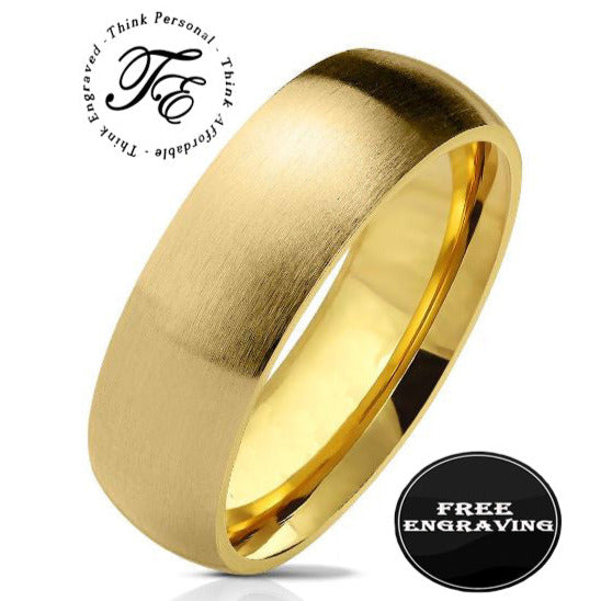 ThinkEngraved wedding Band 5 Custom Engraved Men's Matte Gold Wedding Ring - Personalized Wedding Ring For Him