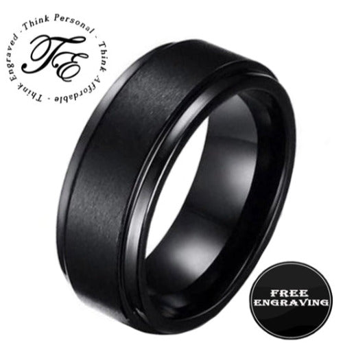 ThinkEngraved wedding Band 6 Personalized Men's Wedding Band - Brushed Matte Black Engraved