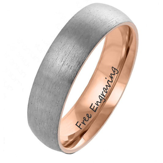 ThinkEngraved wedding Band 6 Personalized Men's Wedding Band - Rose Gold and Brushed Steel Real Tungsten