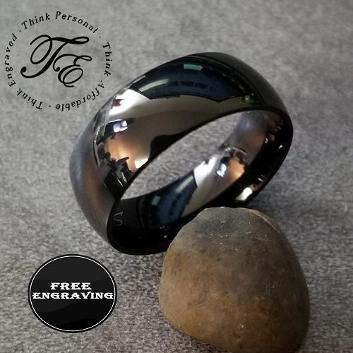 ThinkEngraved wedding Band 6mm size 5 Personalized Men's Black Wedding Ring - Engraved Men's Ring Handwriting Ring