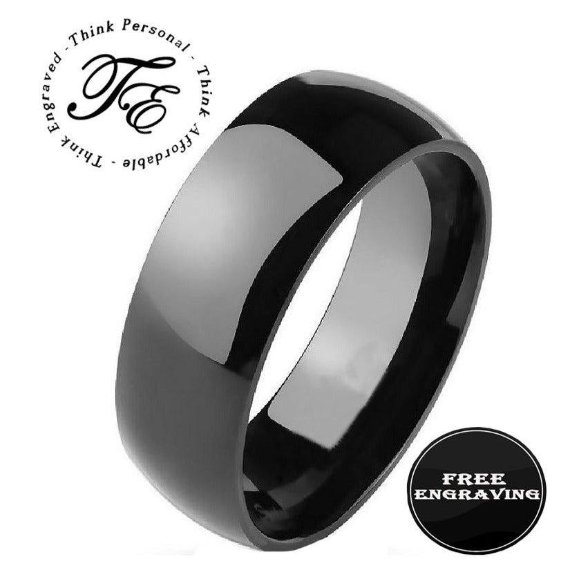 ThinkEngraved wedding Band 6mm size 5 Personalized Women's Black Wedding or Promise Ring - Dome Band Stainless Steel