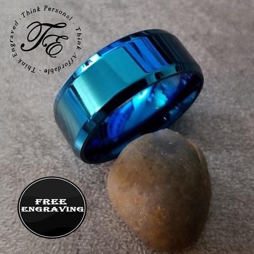 ThinkEngraved wedding Band 6mm size 5 Personalized Women's Wedding Band - Blue Beveled Stainless Steel