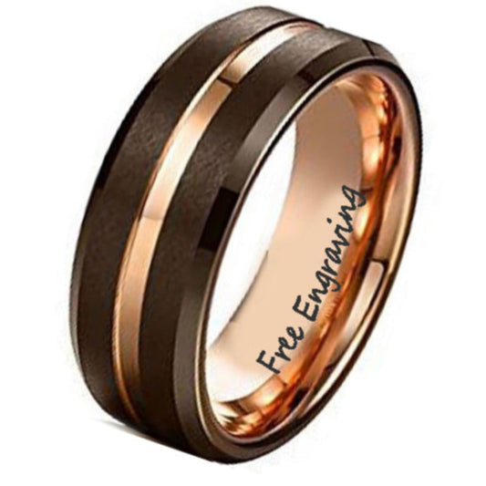 ThinkEngraved wedding Band 7 Custom Engraved Men's Brass Copper Tungsten Wedding Ring - Personalized Handwriting Ring