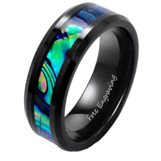 ThinkEngraved wedding Band 8 Personalized Men's Tungsten Abalone Wedding Ring - Engraved Handwriting Ring