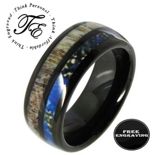 ThinkEngraved wedding Band 9 Engraved Men's Deer Antler and Tungsten Ring - Engraved Handwriting Antler Ring For Men