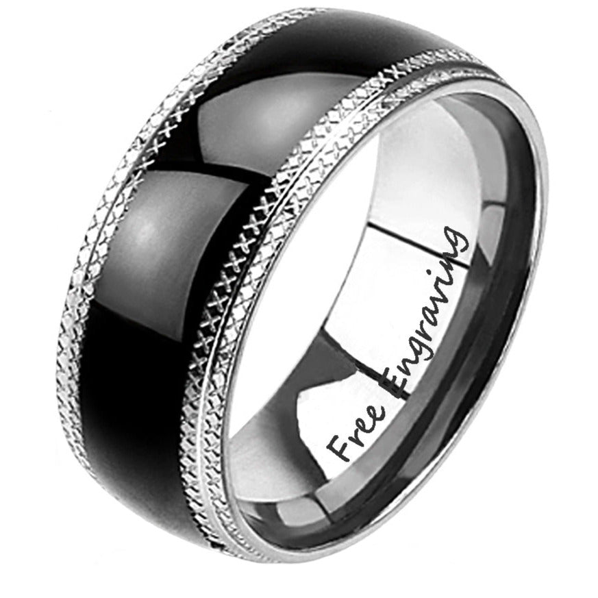 ThinkEngraved wedding Band 9 Personalized Engraved Men's Wedding Ring Stainless Steel X-Band Wedding Ring