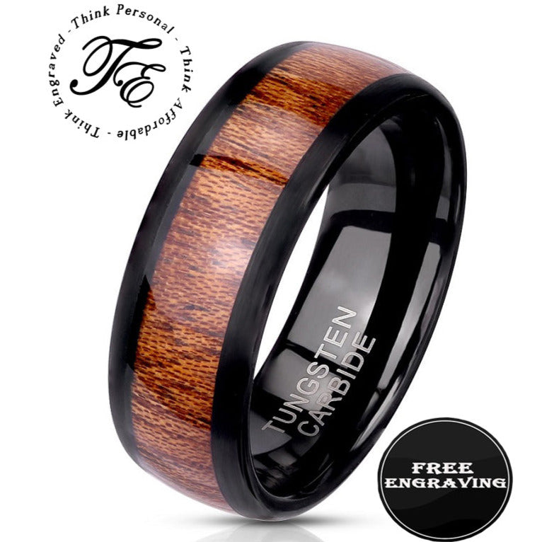 ThinkEngraved wedding Band 9 Personalized Engraved Men's Wood Inlay Tungsten Wedding Ring