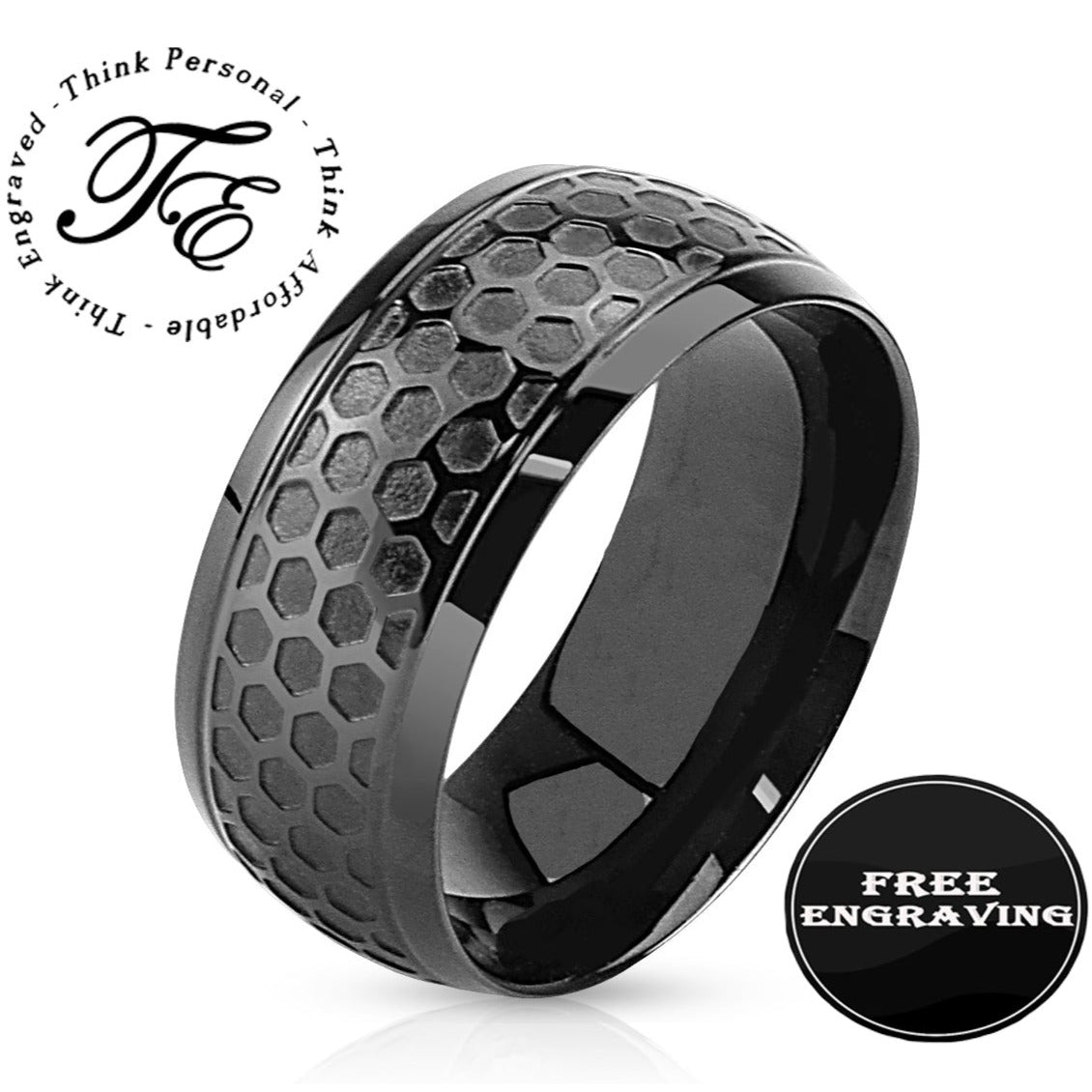 ThinkEngraved wedding Band 9 Personalized Mechanics Honeycomb Men's Wedding Band Stainless Steel