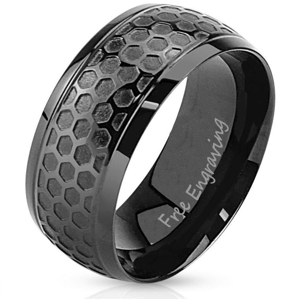 ThinkEngraved wedding Band 9 Personalized Mechanics Honeycomb Men's Wedding Band Stainless Steel