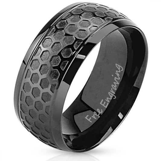ThinkEngraved wedding Band 9 Personalized Mechanics Honeycomb Men's Wedding Band Stainless Steel
