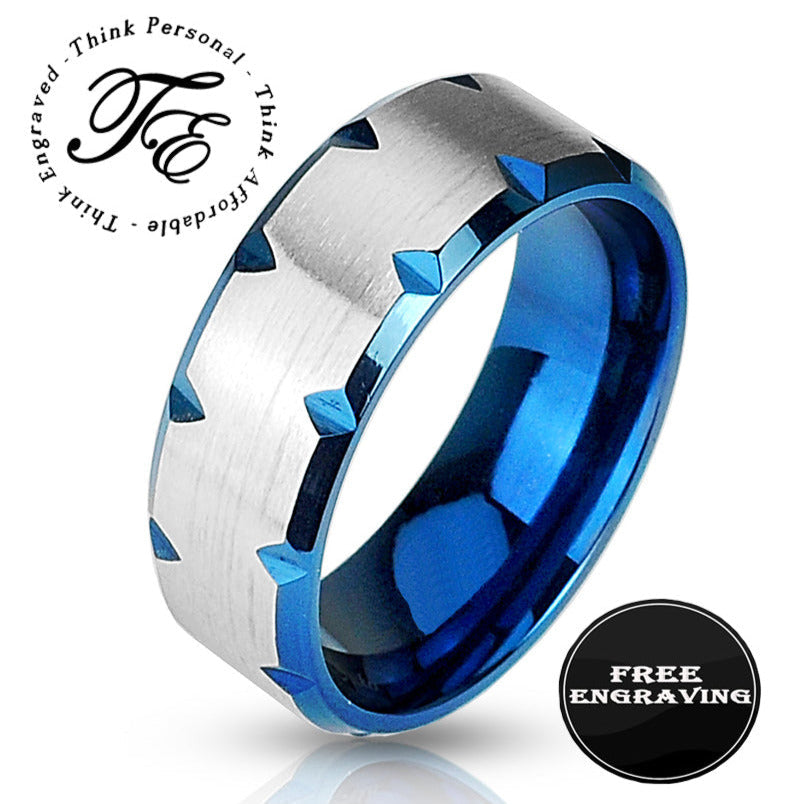 ThinkEngraved wedding Band 9 Personalized Men's Gold Notched Promise Ring - Engraved Handwriting Promise Ring