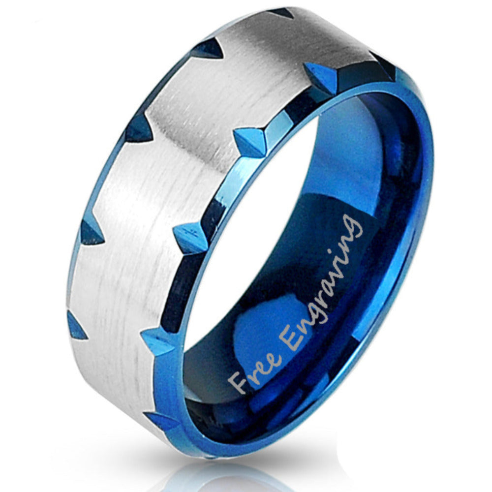 ThinkEngraved wedding Band 9 Personalized Men's Gold Notched Promise Ring - Engraved Handwriting Promise Ring