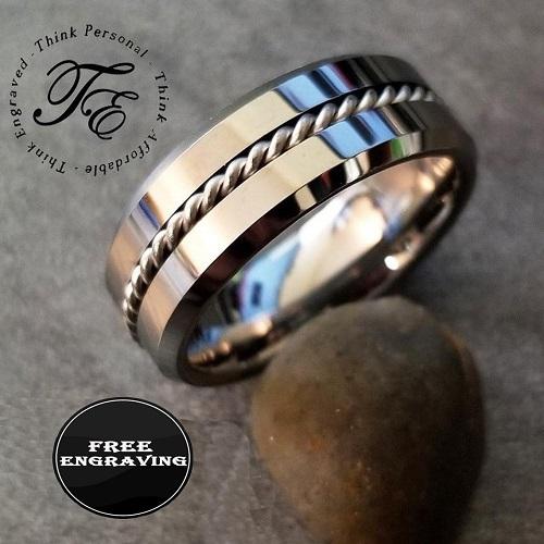 Mens Tungsten Rope Band 8mm 2024 Wedding Band Personalized Tungsten Ring Engraving