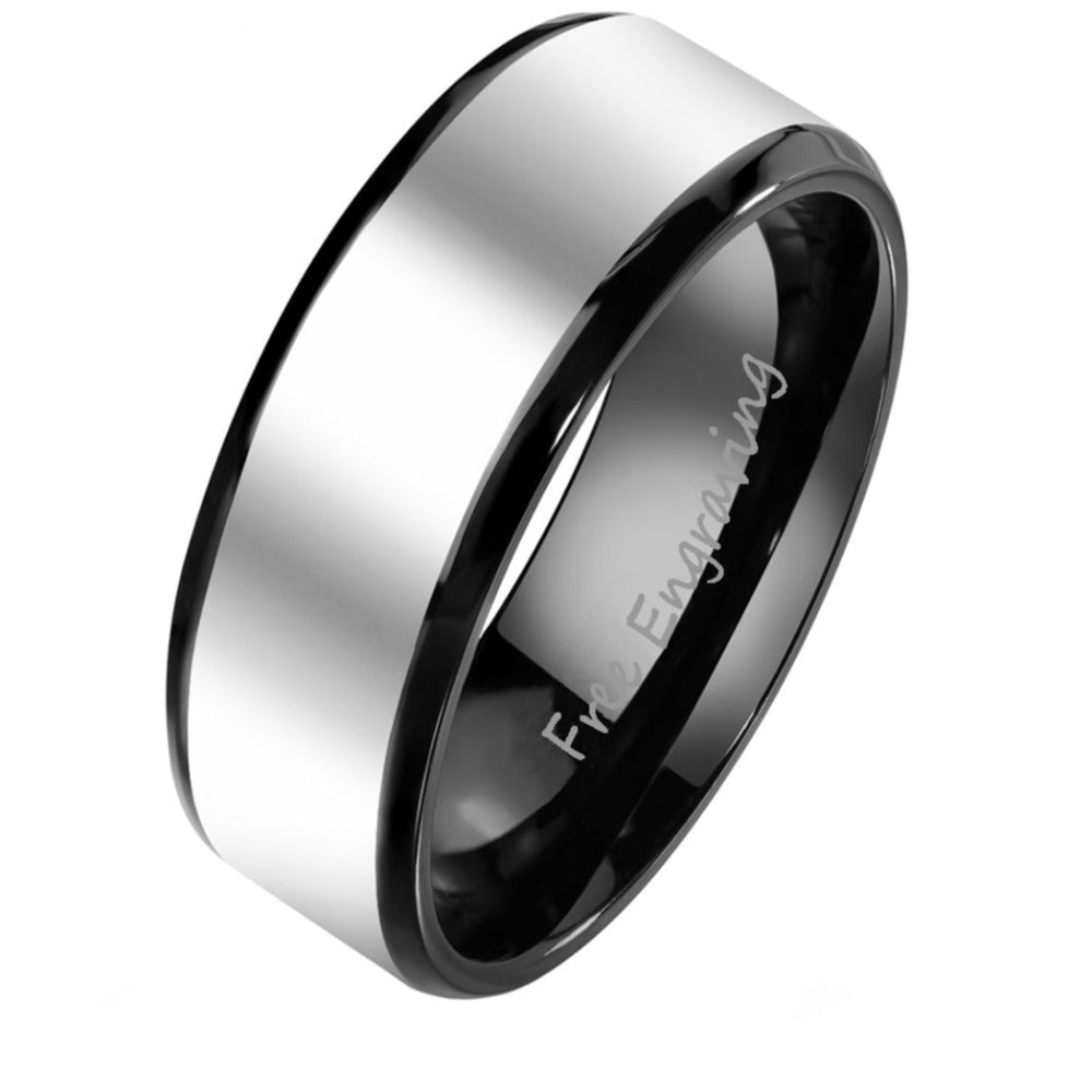 ThinkEngraved wedding Band 9 Personalized Men's Silver and Black Wedding Ring - Engraved Handwriting Wedding Ring