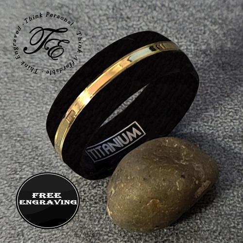 ThinkEngraved wedding Band 9 Personalized Men's Titanium Wedding Band - Black Band Gold Filled Groove