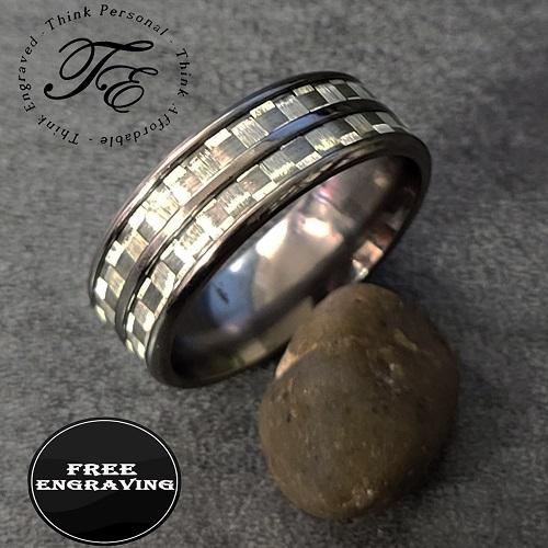 ThinkEngraved wedding Band 9 Personalized Men's Titanium Wedding Band - Double Carbon Fiber Inalys