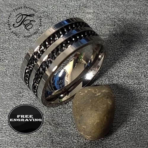 ThinkEngraved wedding Band 9 Personalized Men's Titanium Wedding Band - Silver With Double Chain Inlays