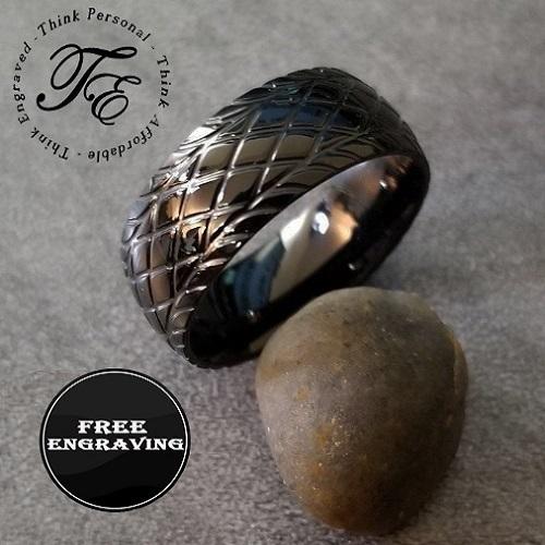 ThinkEngraved wedding Band 9 Personalized Men's Wedding Band - Black Racing Tire Stainless Steel