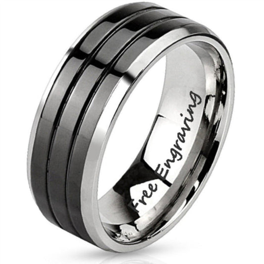 ThinkEngraved wedding Band 9 Personalized Men's Wedding Band - Double Grooved Stainless Steel