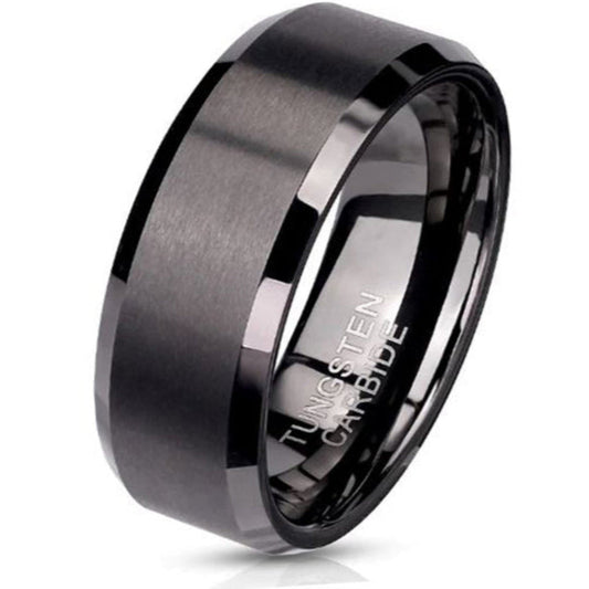 ThinkEngraved wedding Band 9 Personalized Men's Wedding Band - Matte Black Beveled Real Tungsten