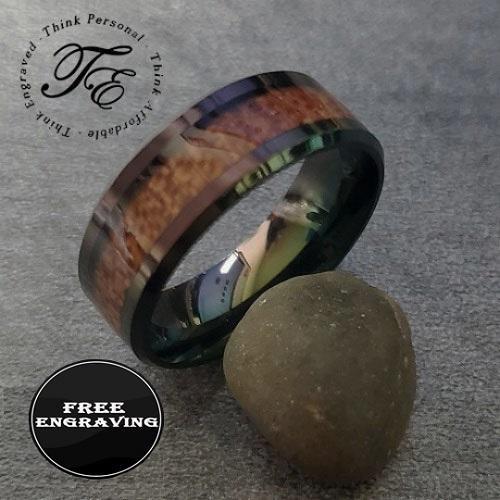 ThinkEngraved wedding Band Custom Engraved Men's Black Wood Wedding Ring - Wood Wedding Ring For Guys