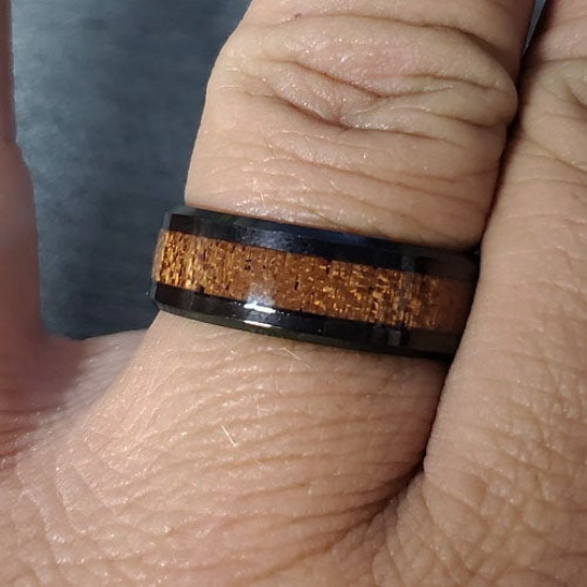 ThinkEngraved wedding Band Custom Engraved Men's Black Wood Wedding Ring - Wood Wedding Ring For Guys