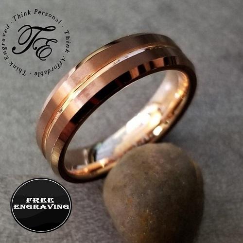 ThinkEngraved wedding Band Custom Engraved Men's Brass Copper Tungsten Wedding Ring - Personalized Handwriting Ring