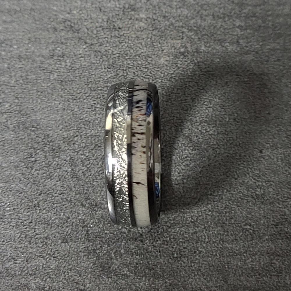 ThinkEngraved wedding Band Custom Engraved Men's Deer Antler and Meteor Tungsten Wedding Ring - Deer Antler Ring
