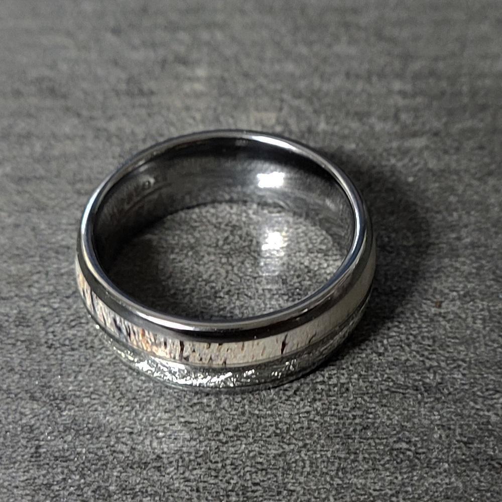 ThinkEngraved wedding Band Custom Engraved Men's Deer Antler and Meteor Tungsten Wedding Ring - Deer Antler Ring
