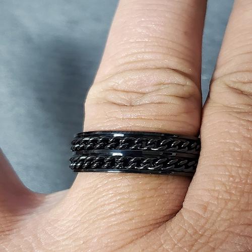 ThinkEngraved wedding Band Custom Engraved Men's Double Chain Wedding Ring - Spinner Wedding Ring For Him