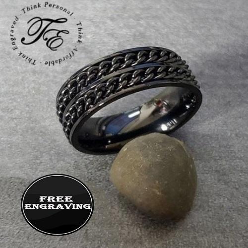 ThinkEngraved wedding Band Custom Engraved Men's Double Chain Wedding Ring - Spinner Wedding Ring For Him
