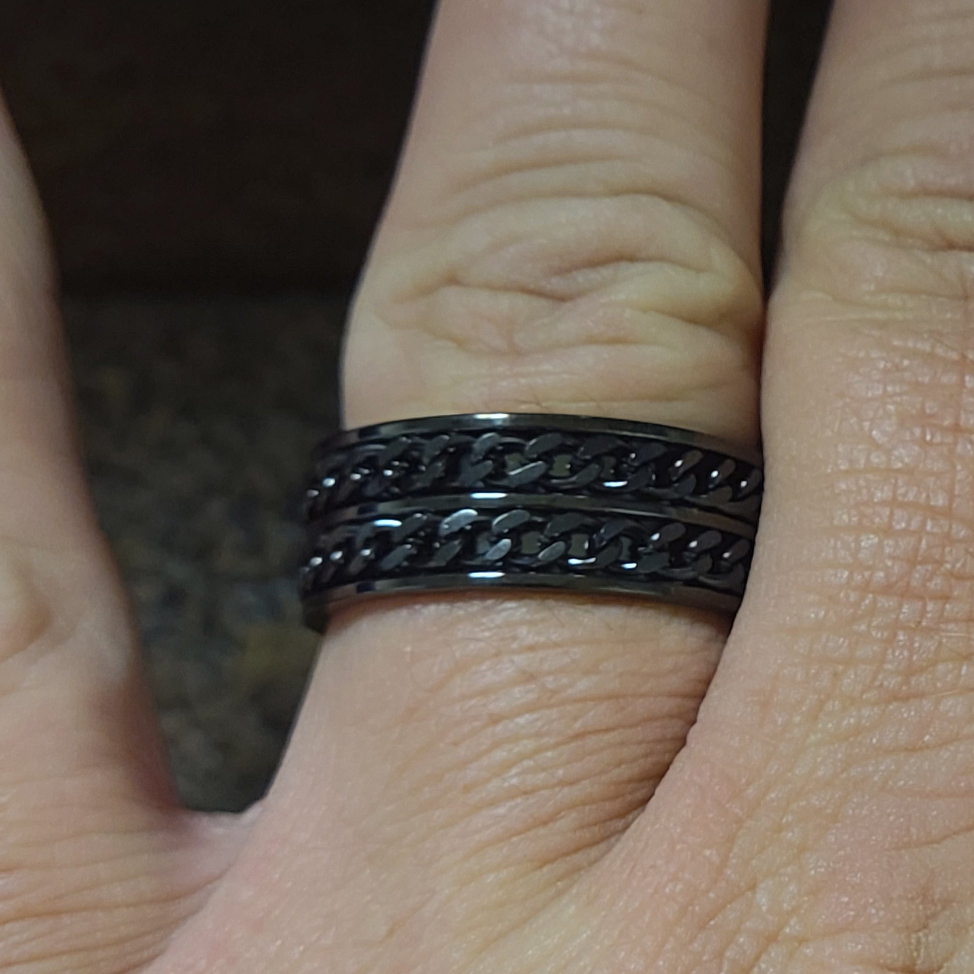 ThinkEngraved wedding Band Custom Engraved Men's Double Chain Wedding Ring - Spinner Wedding Ring For Him
