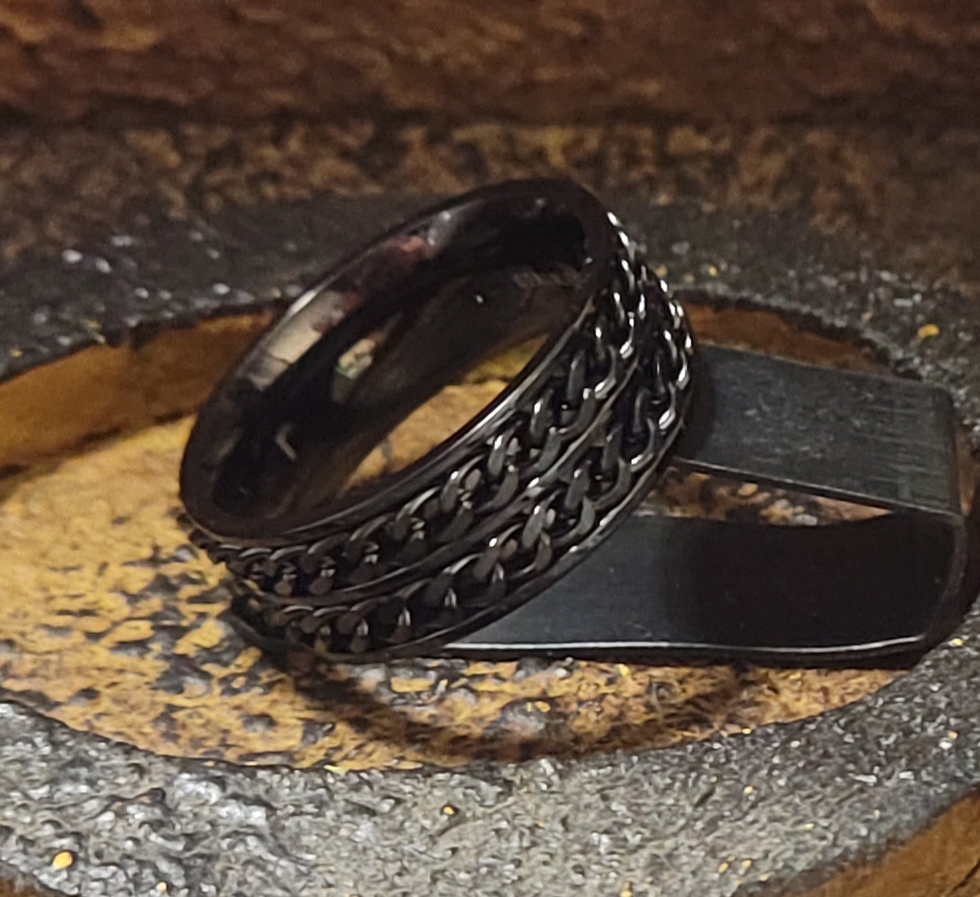 ThinkEngraved wedding Band Custom Engraved Men's Double Chain Wedding Ring - Spinner Wedding Ring For Him
