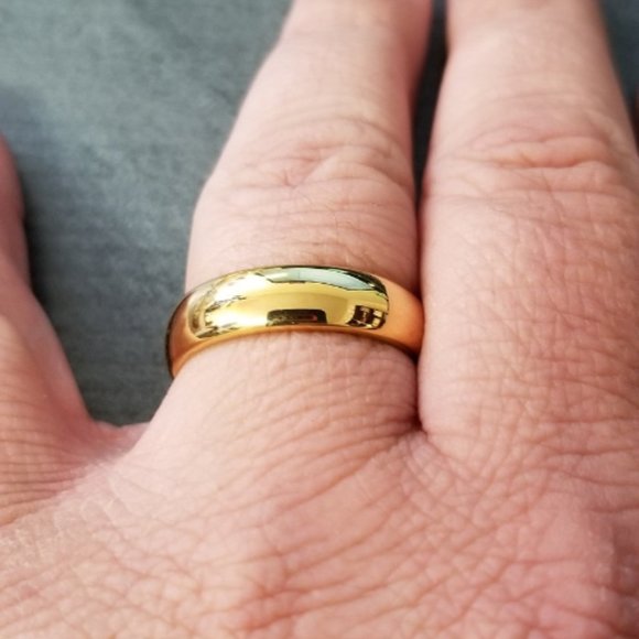 ThinkEngraved wedding Band Custom Engraved Men's Gold Tungsten Wedding Ring - Personalized Handwriting Wedding Ring