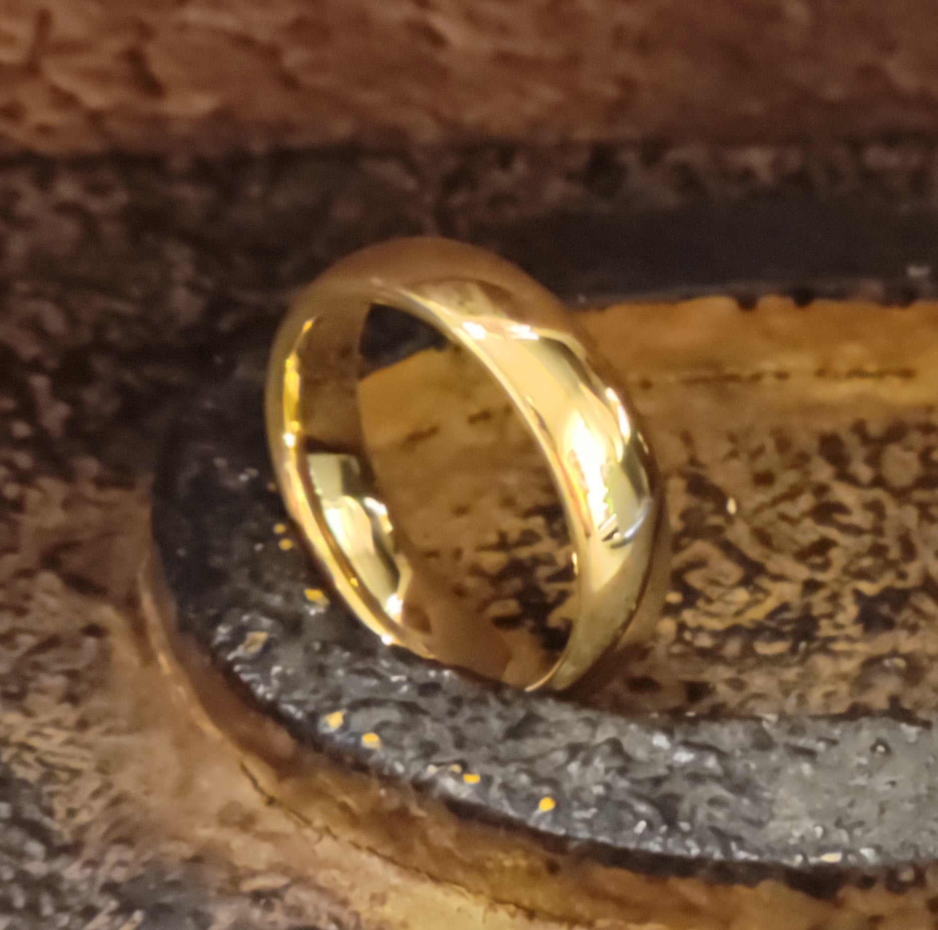 ThinkEngraved wedding Band Custom Engraved Men's Gold Tungsten Wedding Ring - Personalized Handwriting Wedding Ring