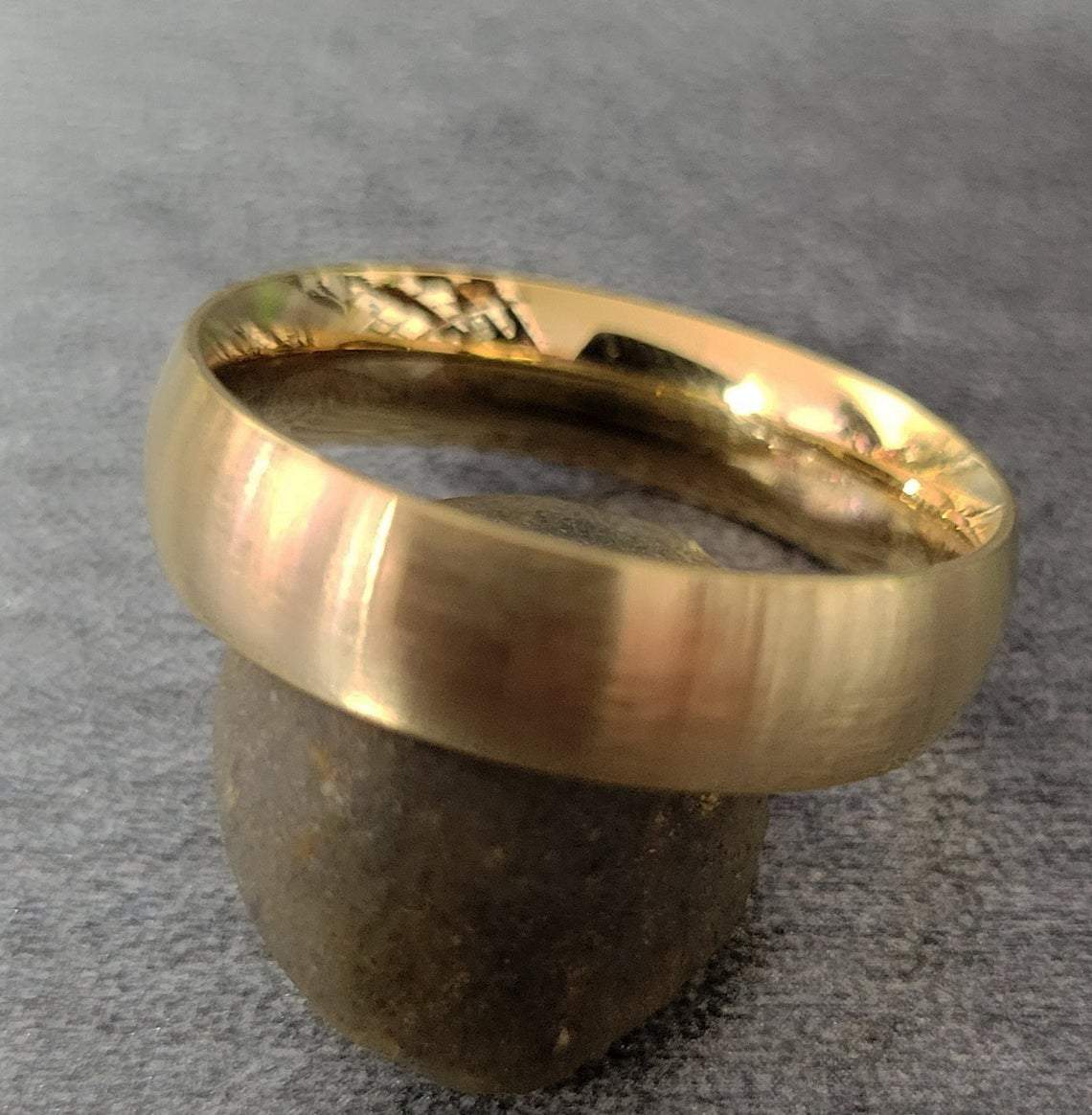 ThinkEngraved wedding Band Custom Engraved Men's Matte Gold Wedding Ring - Personalized Wedding Ring For Him