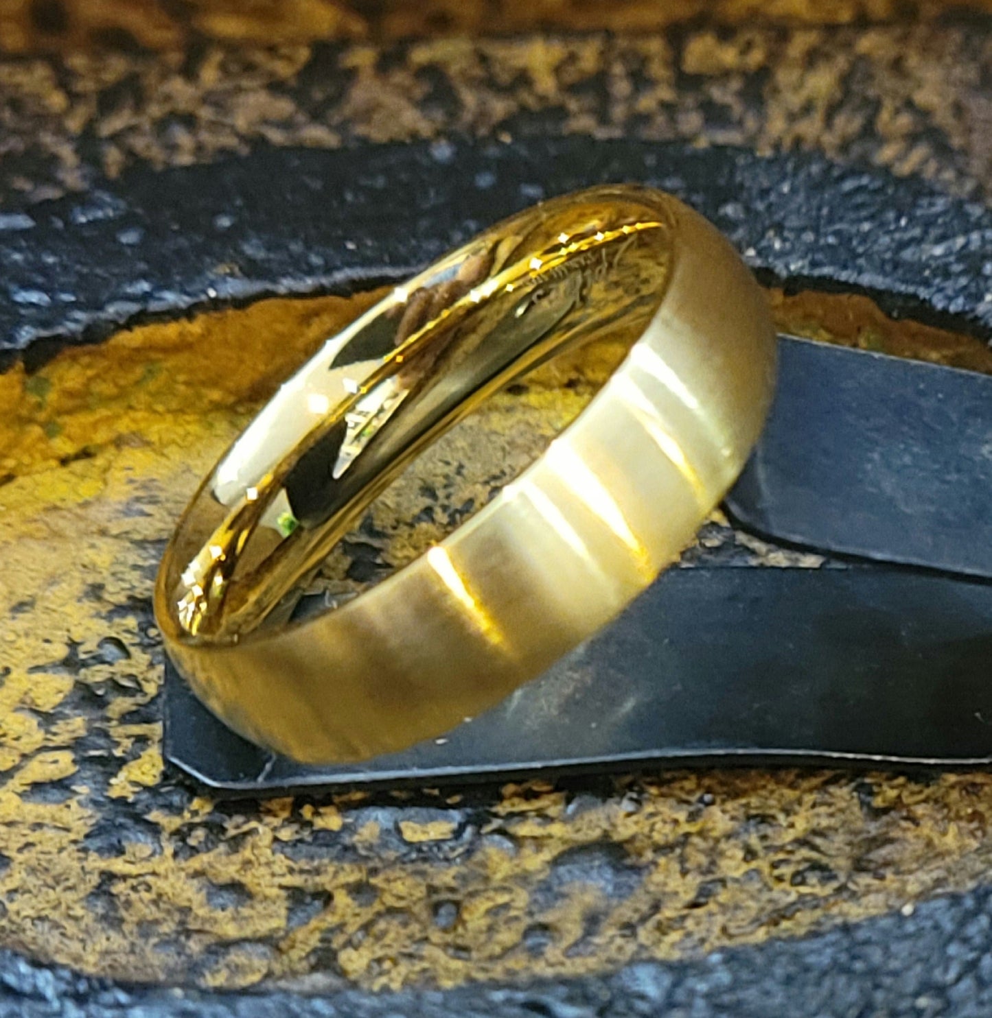 ThinkEngraved wedding Band Custom Engraved Men's Matte Gold Wedding Ring - Personalized Wedding Ring For Him