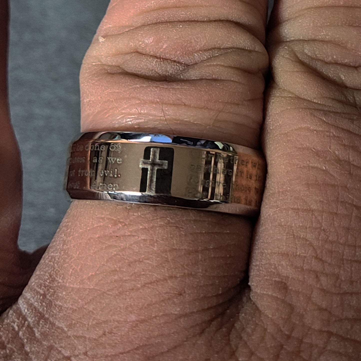 ThinkEngraved wedding Band Engraved Men's Christian Cross Wedding Ring - Lord's Prayer Ring Engraved