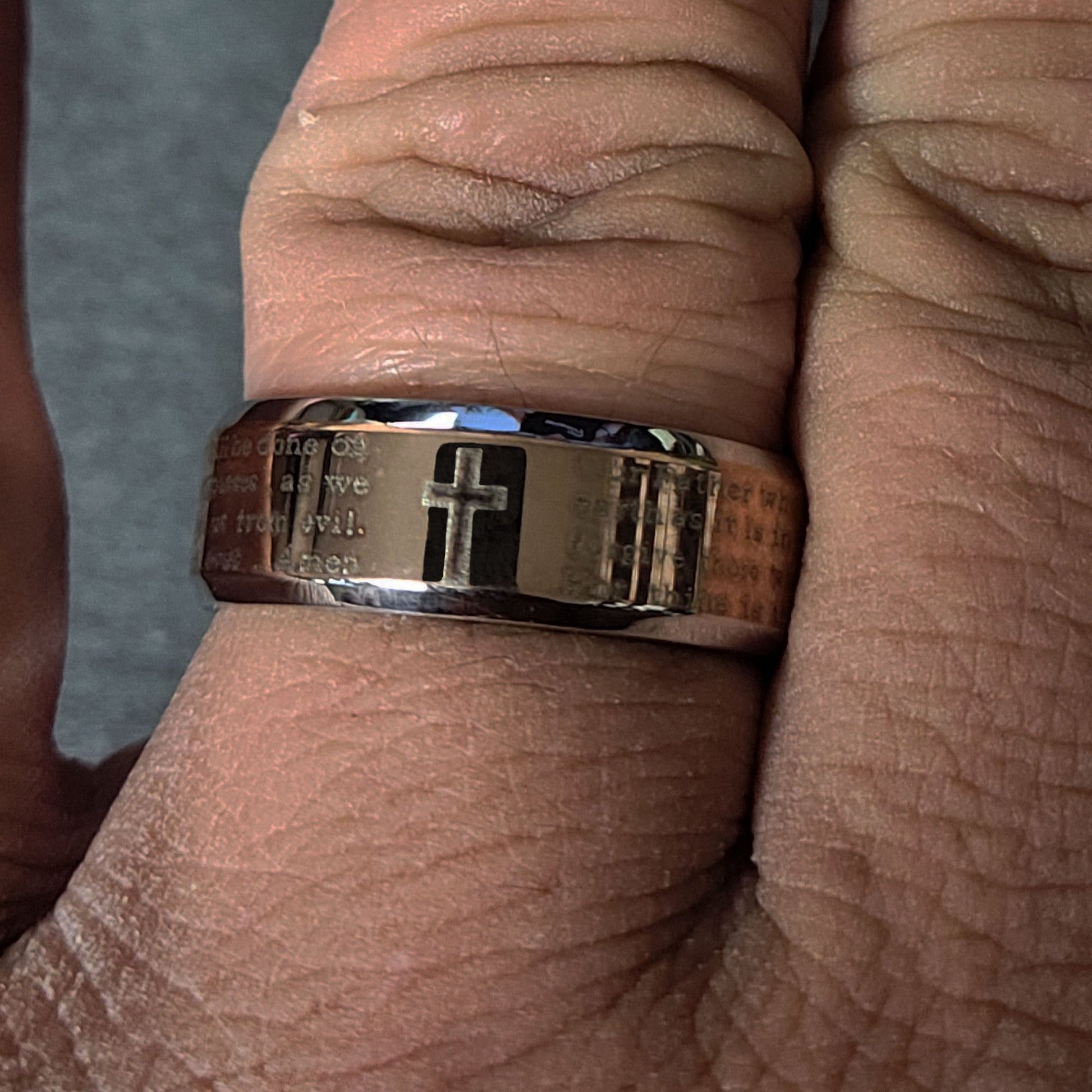 ThinkEngraved wedding Band Engraved Men's Christian Cross Wedding Ring - Lord's Prayer Ring Engraved
