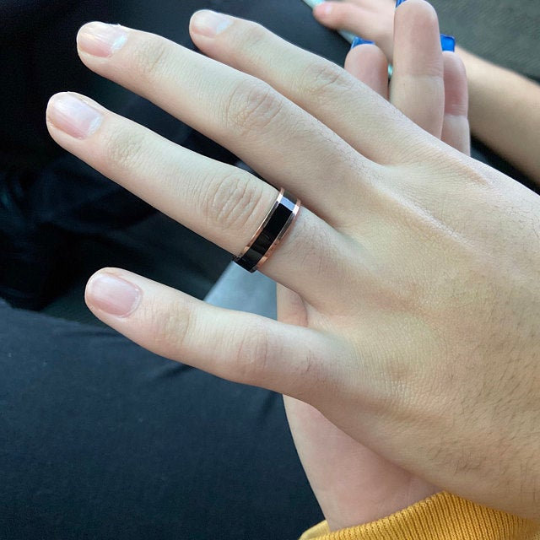 ThinkEngraved wedding Band Engraved Women's Wedding Promise Ring - Ceramic Rose Gold Stainless Steel