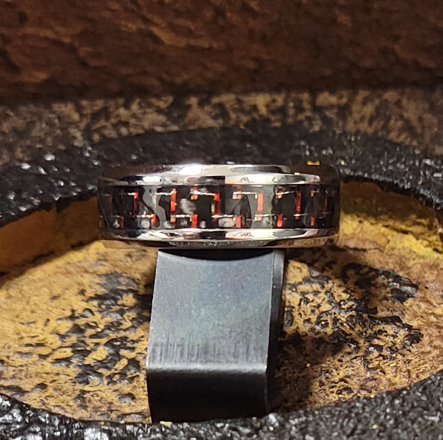 ThinkEngraved wedding Band Men's Engraved Red and Black Carbon Fiber Wedding Ring - Guy's Personalized Wedding Ring
