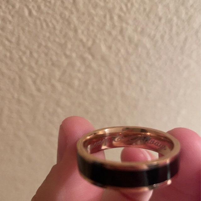 ThinkEngraved wedding Band Personalized Engraved Men's Black Ceramic Wedding Ring Rose Gold Band