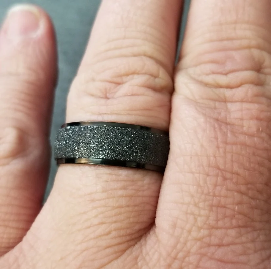 ThinkEngraved wedding Band Personalized Engraved Men's Black Sandblasted Wedding Ring - Wedding Ring For Guys
