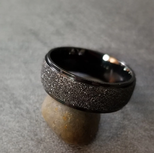 ThinkEngraved wedding Band Personalized Engraved Men's Black Sandblasted Wedding Ring - Wedding Ring For Guys