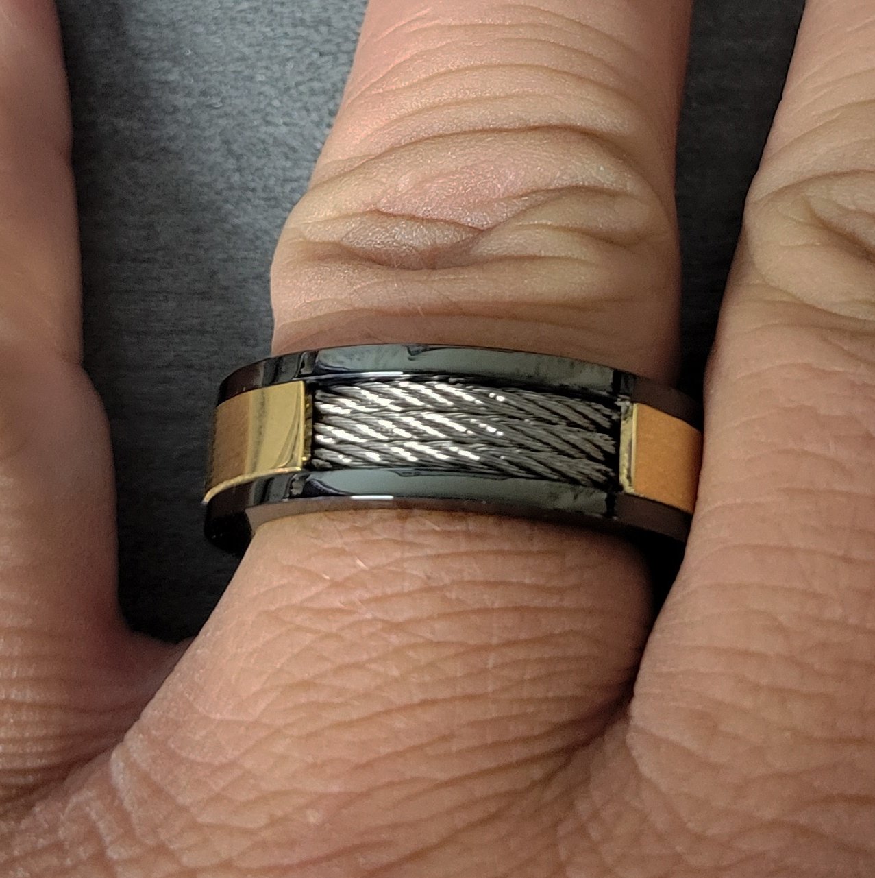 ThinkEngraved wedding Band Personalized Engraved Men's Cable Inlay Wedding Ring - Handwriting Ring