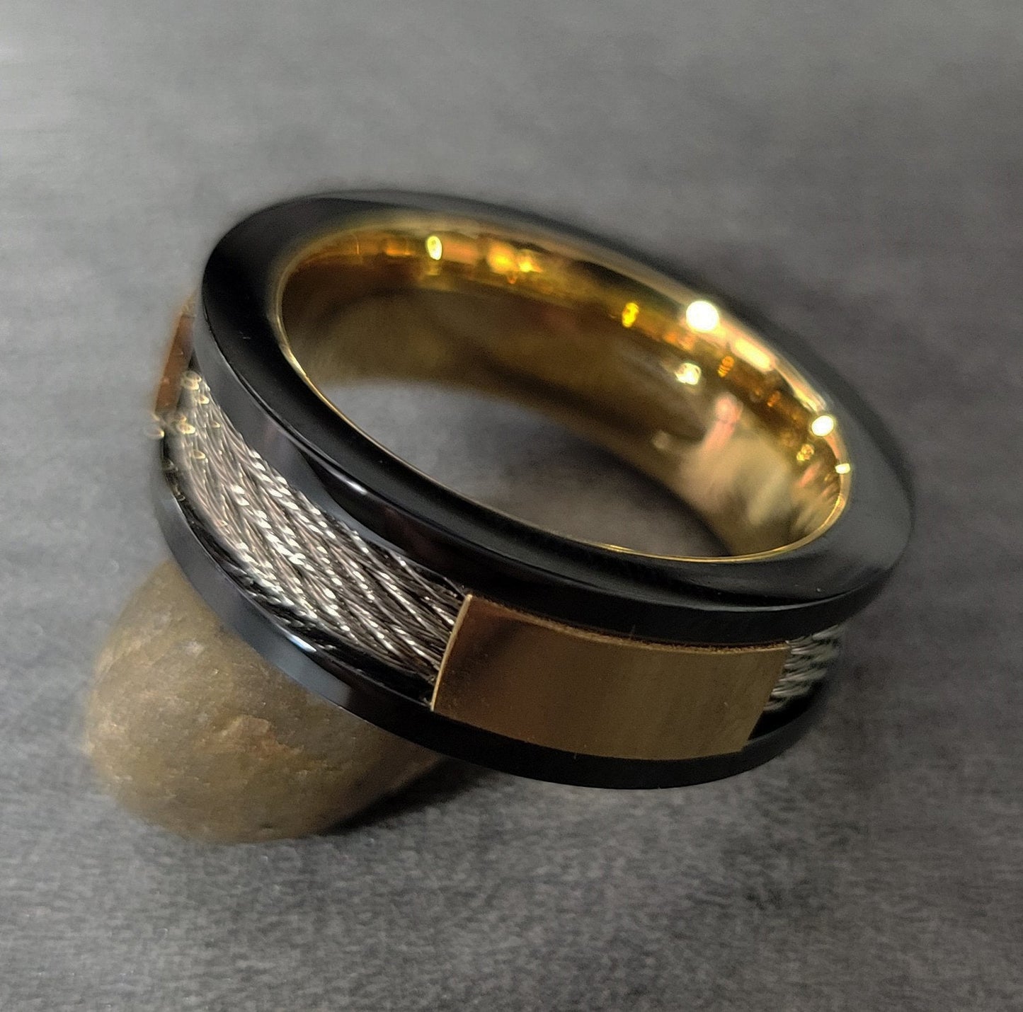 ThinkEngraved wedding Band Personalized Engraved Men's Cable Inlay Wedding Ring - Handwriting Ring