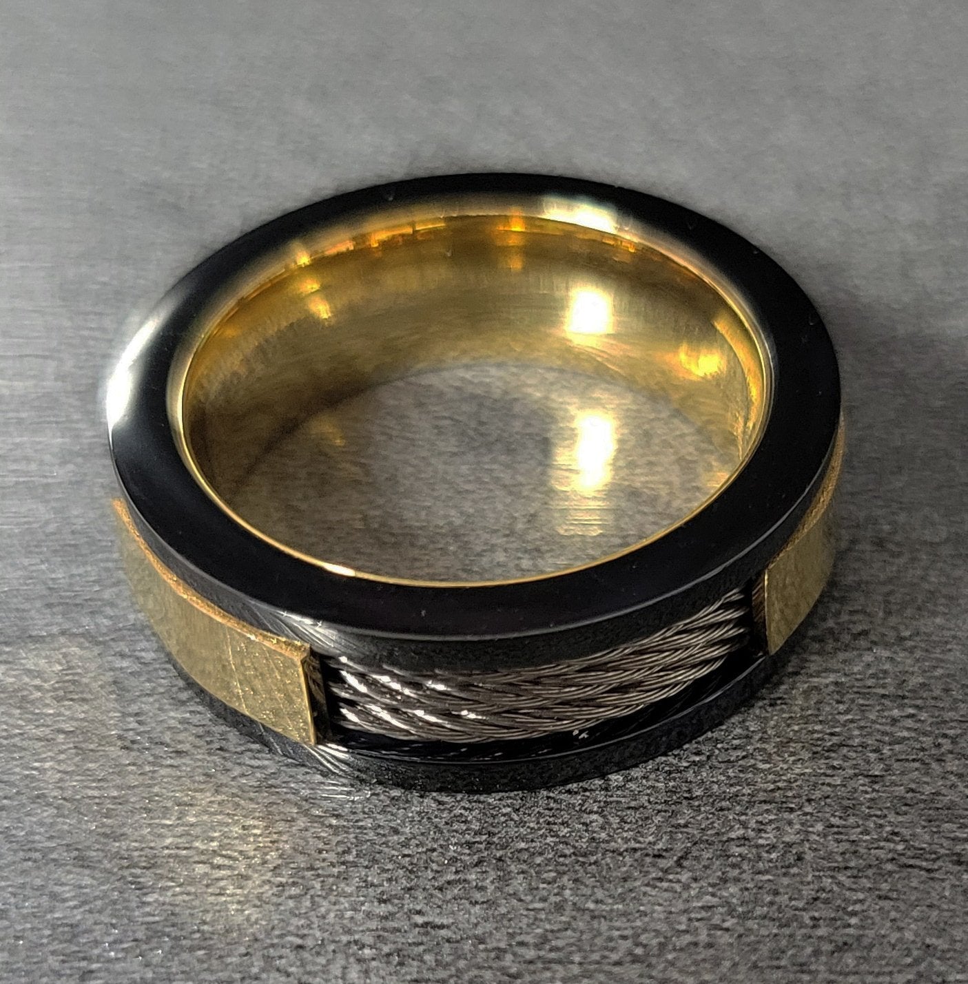 ThinkEngraved wedding Band Personalized Engraved Men's Cable Inlay Wedding Ring - Handwriting Ring